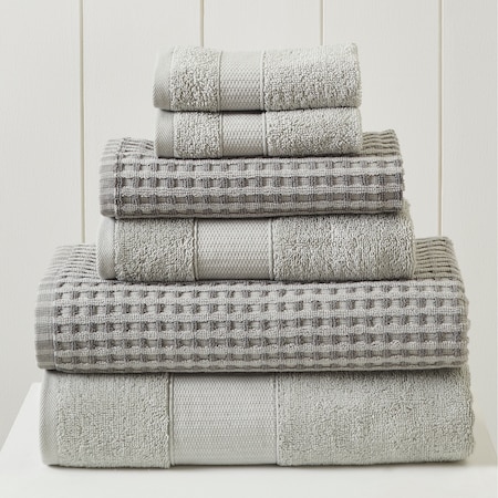 6-Piece Yarn Dyed Cobblestone Jacquard Towel Set Silver